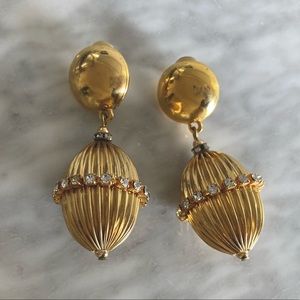 80s gold rhinestone vintage statement earrings